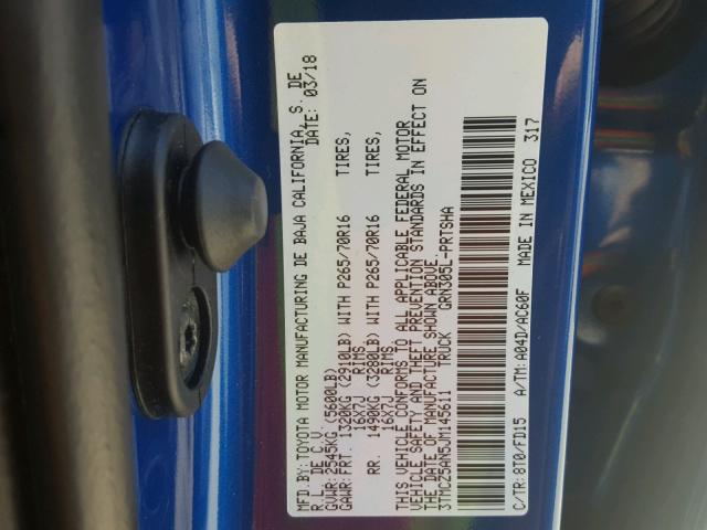 3TMCZ5AN5JM145611 - 2018 TOYOTA TACOMA DOU ლურჯი ფოტო 10