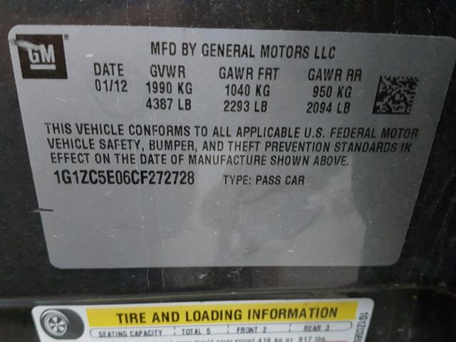 1G1ZC5E06CF272728 - 2012 CHEVROLET MALIBU 1LT 石墨色 照片 10