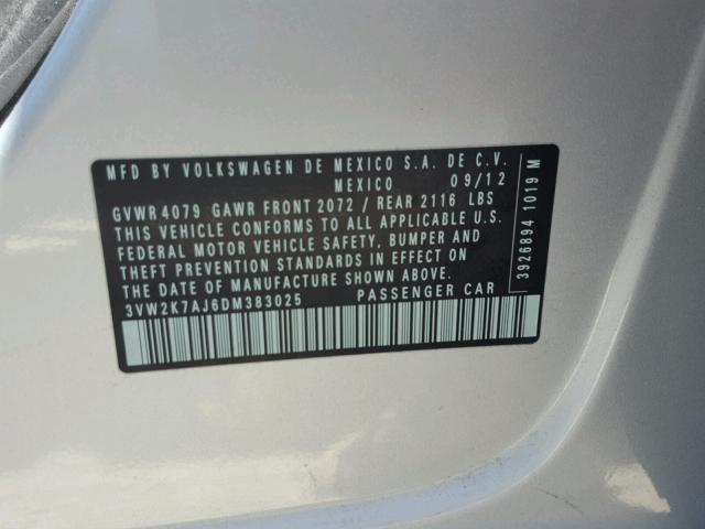 3VW2K7AJ6DM383025 - 2013 VOLKSWAGEN JETTA BASE 银色 照片 10