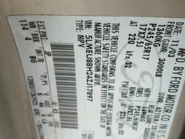 5LMEU88H24ZJ17897 - 2004 LINCOLN AVIATOR 银色 照片 10