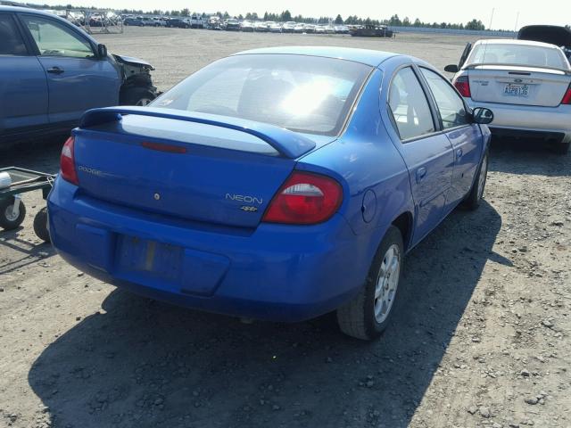 1B3ES56C64D531928 - 2004 DODGE NEON SXT BLUE photo 4