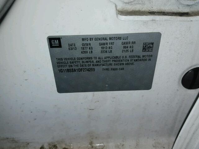 1G11B5SA1DF274269 - 2013 CHEVROLET MALIBU LS თეთრი ფოტო 10