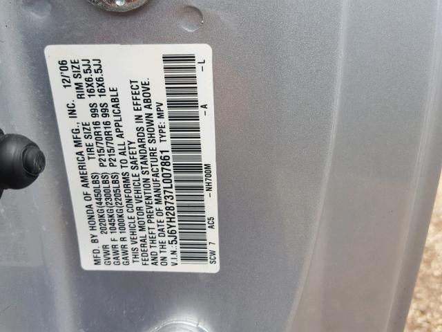 5J6YH28737L007861 - 2007 HONDA ELEMENT EX SILVER photo 10