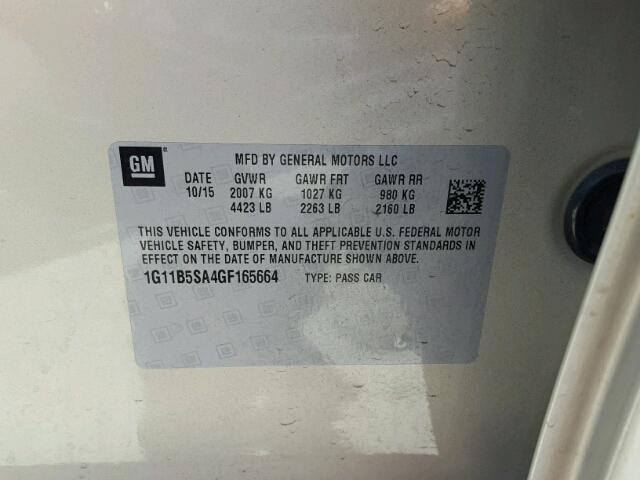 1G11B5SA4GF165664 - 2016 CHEVROLET MALIBU LIM 棕色 照片 10