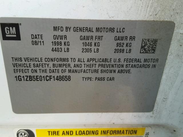 1G1ZB5E01CF148658 - 2012 CHEVROLET MALIBU LS WHITE photo 10