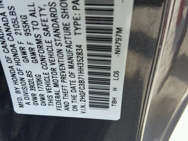 2HGFC3B71HH352834 - 2017 HONDA CIVIC EXL ნაცრისფერი ფოტო 10