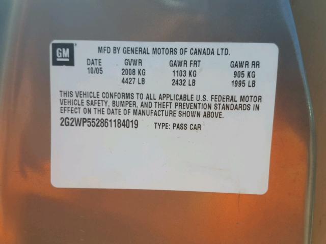 2G2WP552861184019 - 2006 PONTIAC GRAND PRIX ყავისფერი ფოტო 10