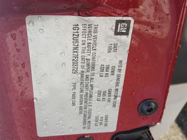 1G1ZU57NX7F203729 - 2007 CHEVROLET MALIBU LTZ 勃艮第红 照片 10