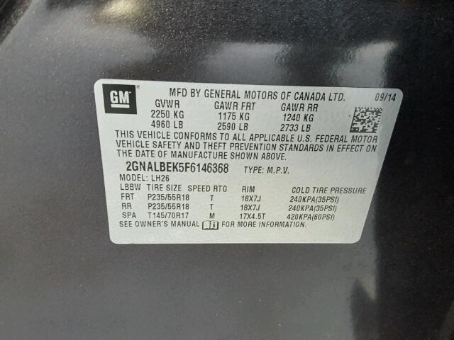 2GNALBEK5F6146368 - 2015 CHEVROLET EQUINOX LT BLACK photo 10