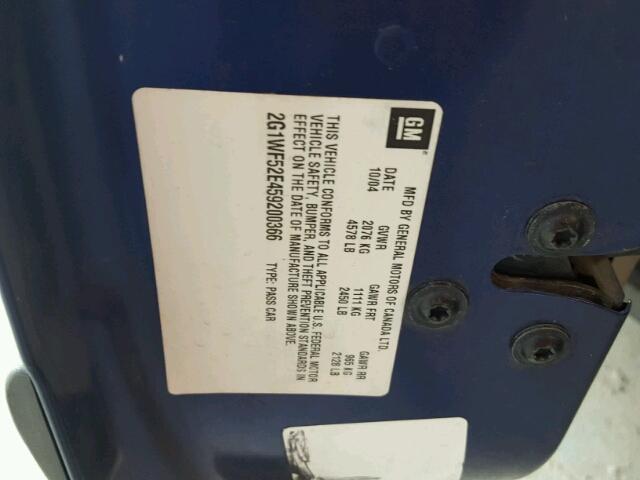 2G1WF52E459200366 - 2005 CHEVROLET IMPALA 蓝色 照片 10