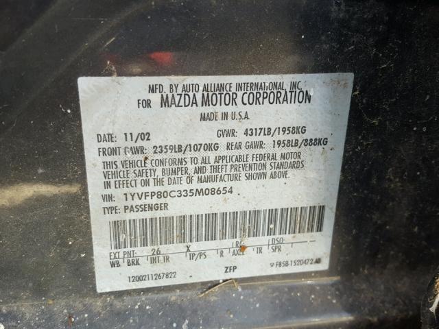 1YVFP80C335M08654 - 2003 MAZDA 6 I فحمي صورة 10