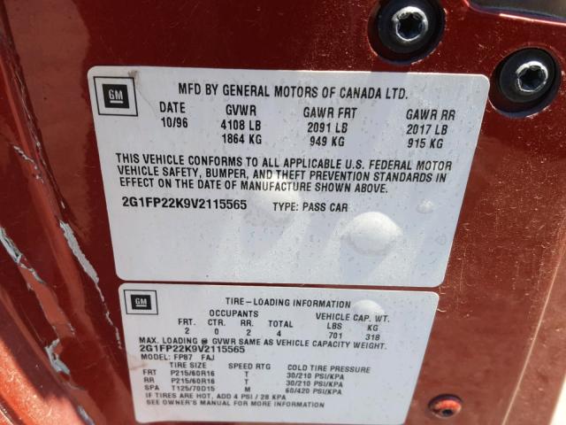 2G1FP22K9V2115565 - 1997 CHEVROLET CAMARO BAS წითელი ფოტო 10