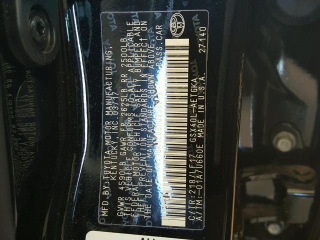 4T1BK1EB6HU258249 - 2017 TOYOTA AVALON XLE BLACK photo 10