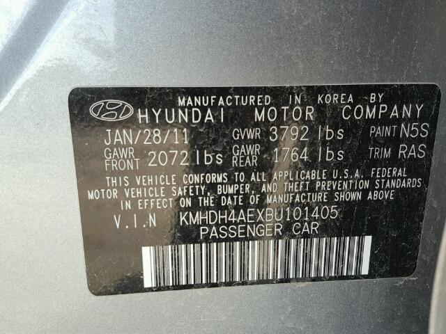 KMHDH4AEXBU101405 - 2011 HYUNDAI ELANTRA GL GRAY photo 10