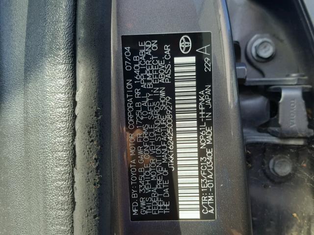 JTKKT624250089279 - 2005 TOYOTA SCION XA GRAY photo 10