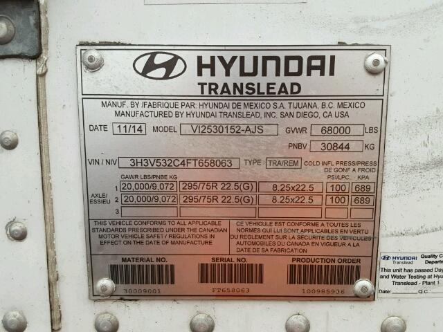 3H3V532C4FT658063 - 2015 HYUNDAI TRAILER WHITE photo 10