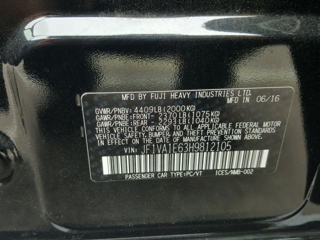 JF1VA1E63H9812105 - 2017 SUBARU WRX PREMIU BLACK photo 10