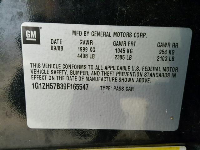 1G1ZH57B39F165547 - 2009 CHEVROLET MALIBU 1LT შავი ფოტო 10