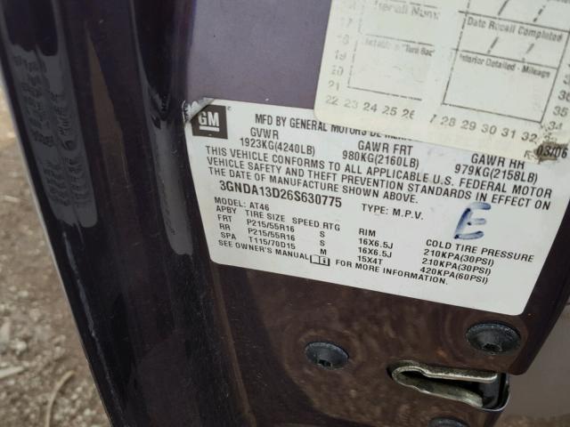 3GNDA13D26S630775 - 2006 CHEVROLET HHR LS PURPLE photo 10