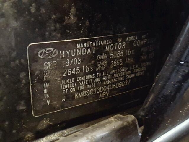 KM8SC13D04U609037 - 2004 HYUNDAI SANTA FE G BLACK photo 10