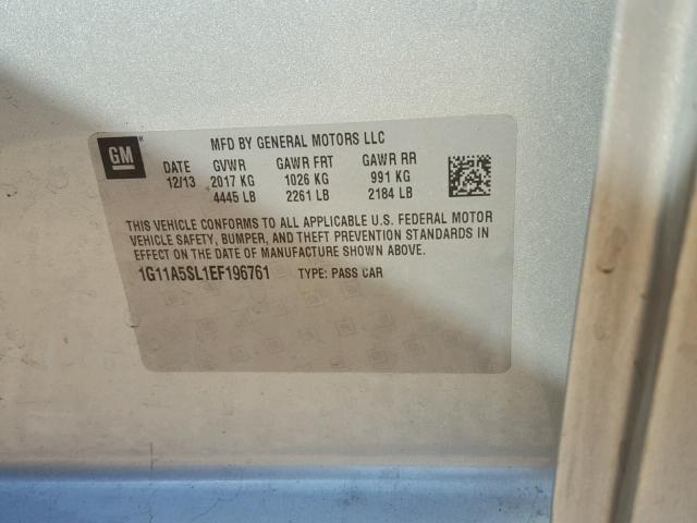 1G11A5SL1EF196761 - 2014 CHEVROLET MALIBU LS 银色 照片 10