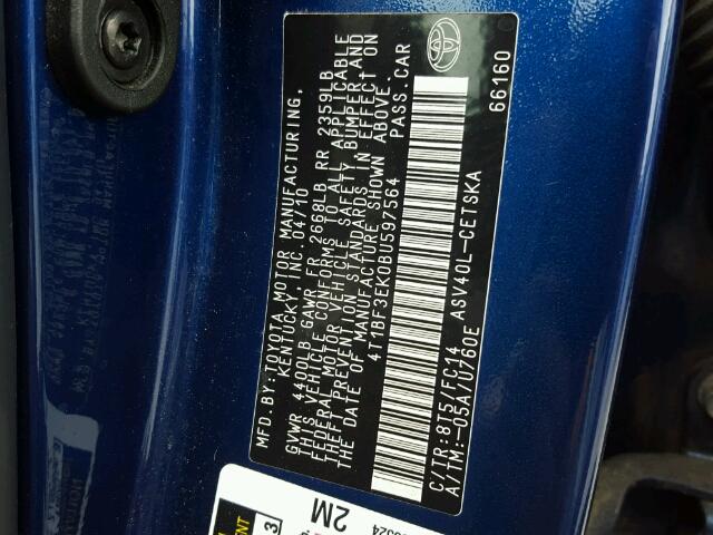 4T1BF3EK0BU597564 - 2011 TOYOTA CAMRY BLUE photo 10