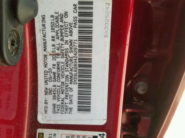 5Y2SL62834Z429771 - 2004 PONTIAC VIBE RED photo 10