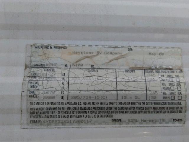 4YDF2552517300117 - 2001 KEYSTONE HORNET WHITE photo 9