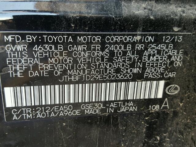 JTHBF1D29E5023620 - 2014 LEXUS IS 250 BLACK photo 10