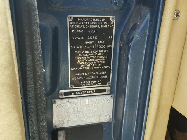 SCAZN42A2ECX10018 - 1984 ROLLS-ROYCE SILVER SPU BLUE photo 10