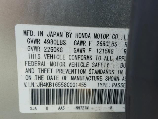 JH4KB16558C001455 - 2008 ACURA RL SILVER photo 10