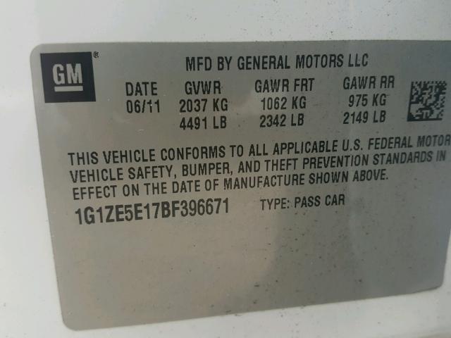 1G1ZE5E17BF396671 - 2011 CHEVROLET MALIBU LTZ 白色 照片 10