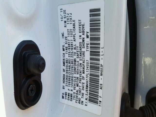 5J6RM4H77FL134557 - 2015 HONDA CR-V EXL WHITE photo 10