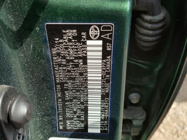 2T1BPRHE3EC126150 - 2014 TOYOTA COROLLA EC 绿色 照片 10