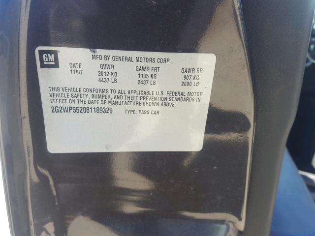 2G2WP552081189329 - 2008 PONTIAC GRAND PRIX BROWN photo 10