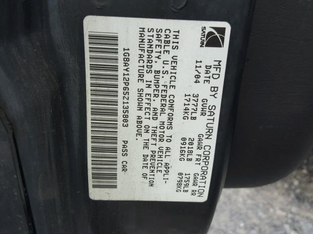 1G8AY12P65Z135803 - 2005 SATURN ION REDLIN Qara foto 10