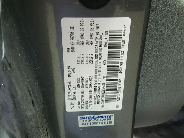 3D3HA18HX6G257579 - 2006 DODGE RAM SRT10 GRAY photo 10