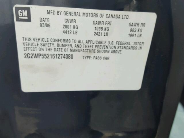 2G2WP552161274080 - 2006 PONTIAC GRAND PRIX BLACK photo 10