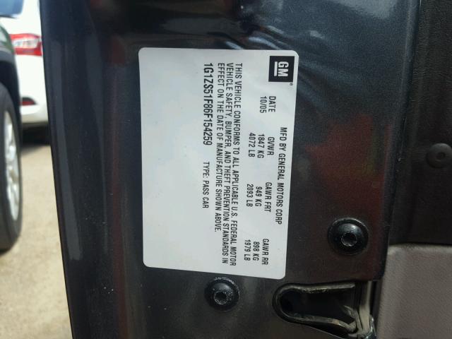 1G1ZS51F86F154259 - 2006 CHEVROLET MALIBU LS GRAY photo 10