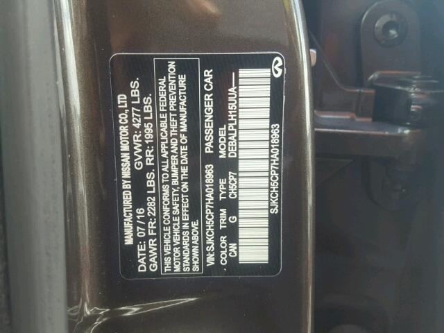 SJKCH5CP7HA018963 - 2017 INFINITI QX30 BASE BROWN photo 10