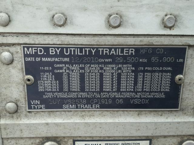 1UYVS2538CP191906 - 2012 UTILITY TRAILER WHITE photo 10