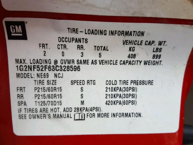 1G2NF52F63C328596 - 2003 PONTIAC GRAND AM S Qırmızı foto 10