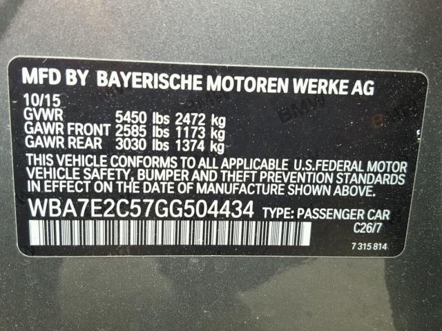 WBA7E2C57GG504434 - 2016 BMW 740 I GRAY photo 10