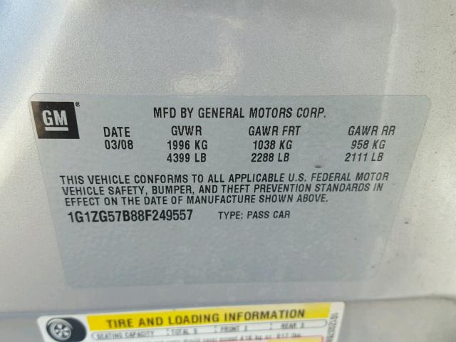 1G1ZG57B88F249557 - 2008 CHEVROLET MALIBU LS SILVER photo 10