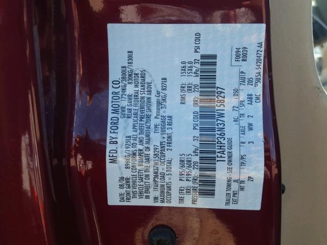 1FAHP36N37W158297 - 2007 FORD FOCUS ZXW BURGUNDY photo 10