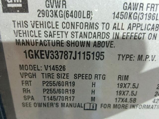 1GKEV33787J115195 - 2007 GMC ACADIA SLT შავი ფოტო 10