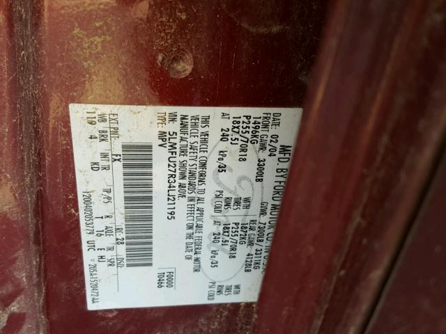 5LMFU27R34LJ21195 - 2004 LINCOLN NAVIGATOR MAROON photo 10