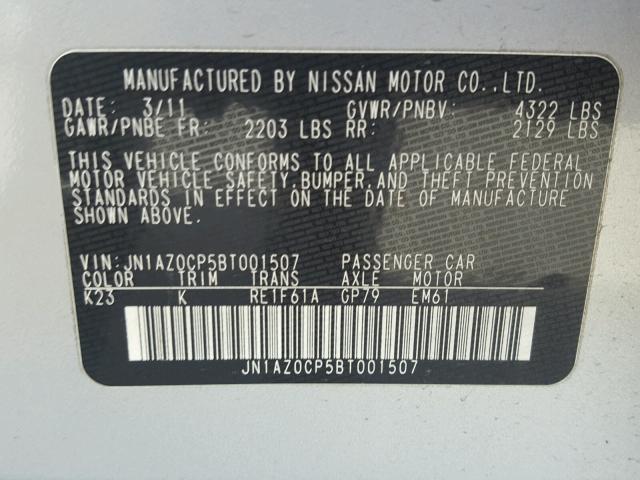 JN1AZ0CP5BT001507 - 2011 NISSAN LEAF SV SILVER photo 10