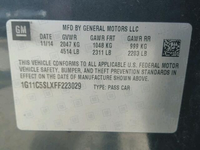 1G11C5SLXFF223029 - 2015 CHEVROLET MALIBU 1LT GRAY photo 10