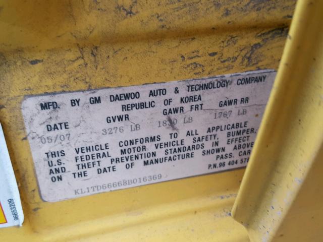 KL1TD66668B016369 - 2008 CHEVROLET AVEO BASE Sarı foto 10